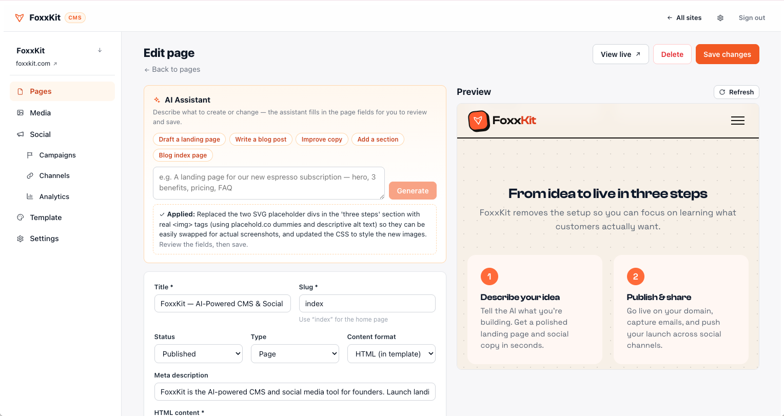 FoxxKit dashboard preview